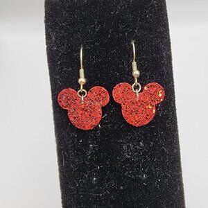 Red Glittery Disney Mickey Earrings